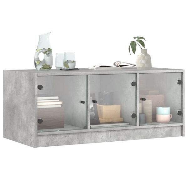 vidaXL Coffee Table with Glass Doors Concrete Grey 102x50x42 cm