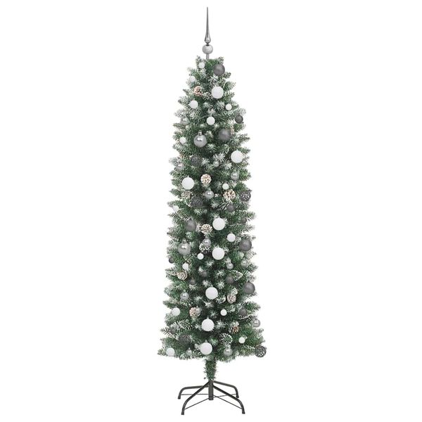 vidaXL Artificial Slim Christmas Tree Green and White 210 cm