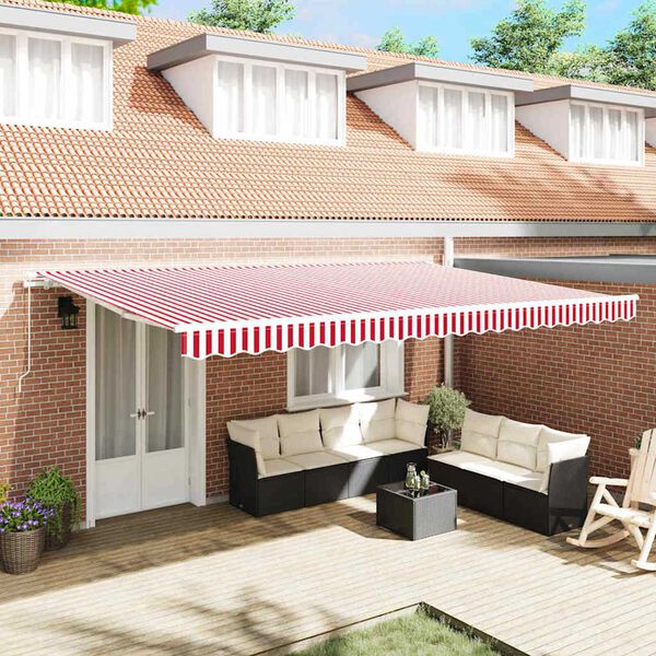 vidaXL Retractable Awning Red and White 500 x 300 cm Fabric and Metal