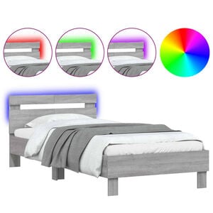 vidaXL Bed Frame without Mattress with LED Lights Grey Sonoma 100x200 cm