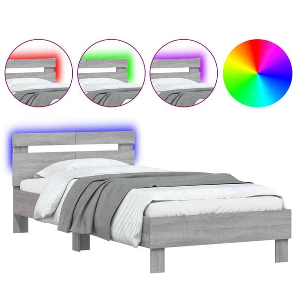 vidaXL Bed Frame without Mattress with LED Lights Grey Sonoma 100x200 cm