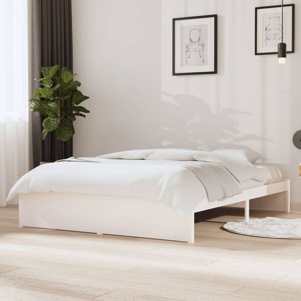 vidaXL Bed Frame without Mattress White Solid Wood 140x190 cm