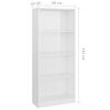 vidaXL 4-Tier Book Cabinet High Gloss White 60x24x142 cm Engineered Wood