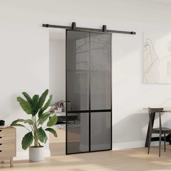 vidaXL Sliding Door with Hardware Set Black 90x205 cm Tempered Glass