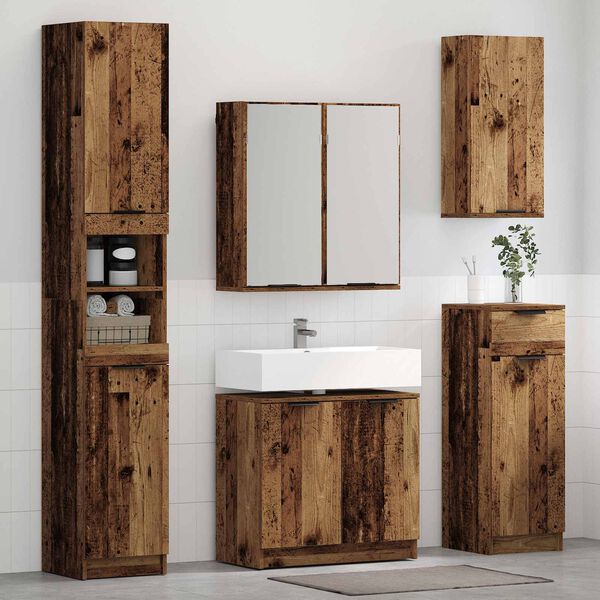 vidaXL Bathroom Furniture Set with Door 3 pcs Old Wood Engineered Wood