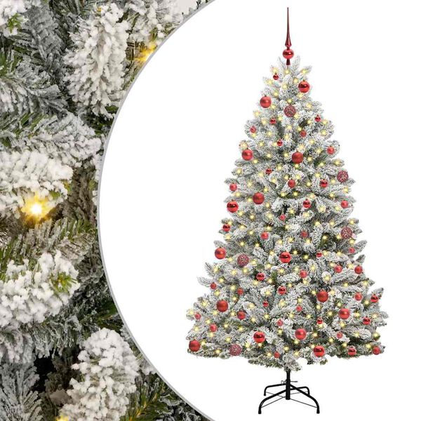 vidaXL Artificial Christmas Tree Green and White 180 cm PVC and Metal