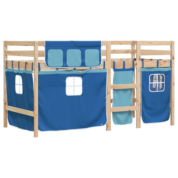 vidaXL Kids' Loft Bed with Curtains without Mattress Blue 90x190 cm Single