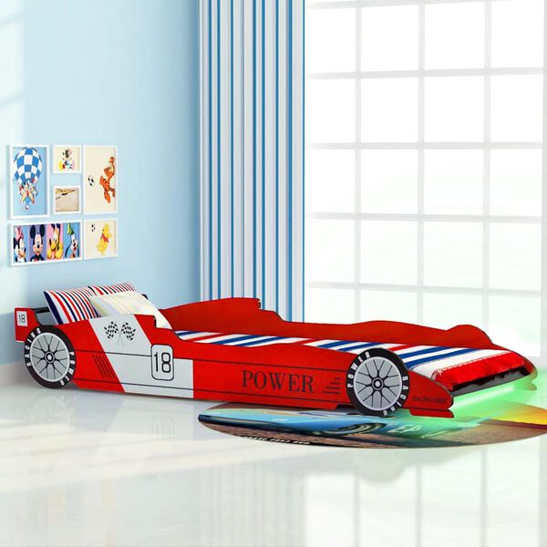vidaXL Children's LED Race Car Bed 90x200 cm Red