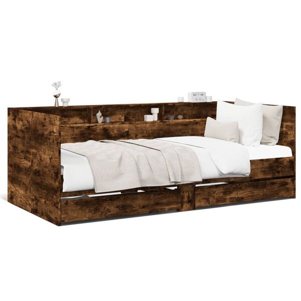 vidaXL Daybed with Drawers without Mattress Smoked Oak 100x200 cm