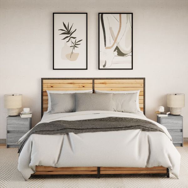 vidaXL Bedside Cabinets with LED Lights 2 pcs Grey Sonoma Engineered Wood