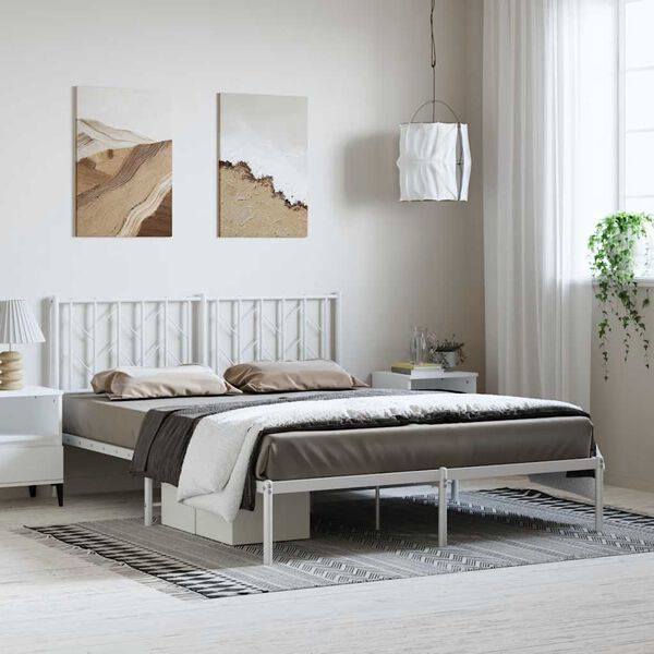 vidaXL Metal Bed Frame without Mattress with Headboard White 193x203cm