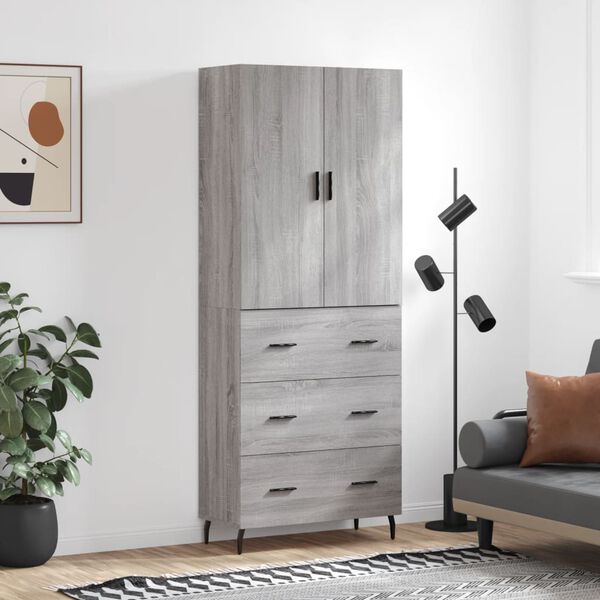 vidaXL Highboard Grey Sonoma 69.5x34x180 cm Engineered Wood