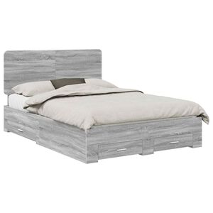 vidaXL Bed Frame with Drawer Grey Sonoma 140 x 200 cm Engineered Wood