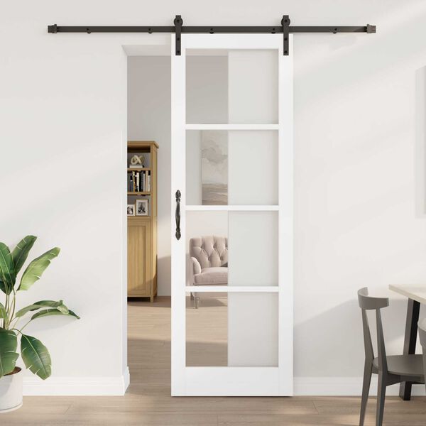 vidaXL Sliding Door ORKDAL White 78 x 232 cm Solid Pine Wood and Glass