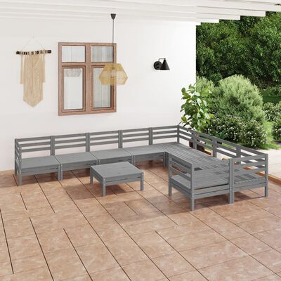 vidaXL 10 Piece Garden Lounge Set Grey Solid Wood Pine
