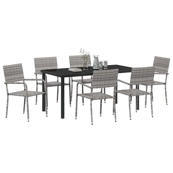 vidaXL Garden Dining Set with Cushion 7 pcs Grey Poly Rattan