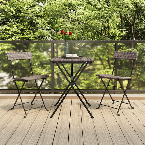 vidaXL 3 Piece Folding Bistro Set Grey Poly Rattan
