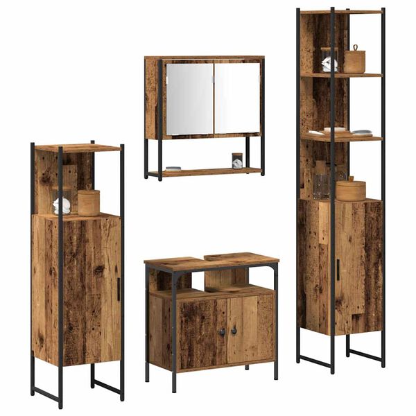 vidaXL Bathroom Furniture Set with Door 4 pcs Old wood Engineered wood