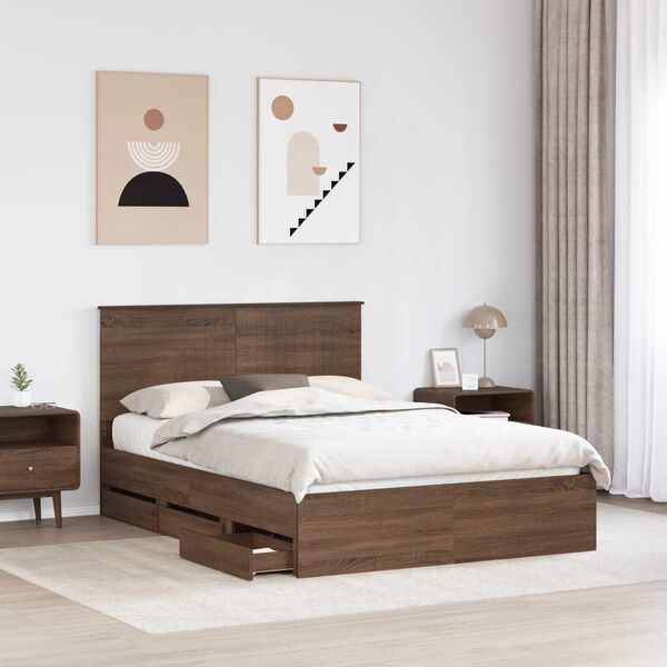 vidaXL Bed Frame with Drawer Brown Oak 140 x 200 cm Engineer Wood
