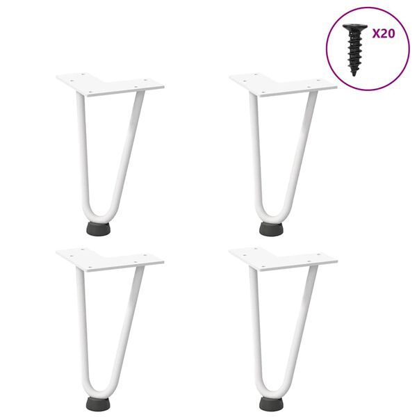vidaXL Hairpin Legs for Coffee Table 4 pcs White 20 cm Solid Steel
