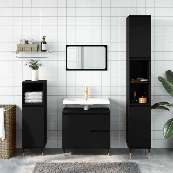 vidaXL Bathroom Cabinet Black 65x33x60 cm Engineered Wood