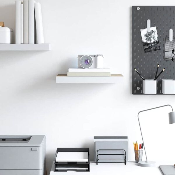 vidaXL Floating Wall Shelf Oak and White 50x23x3.8 cm MDF