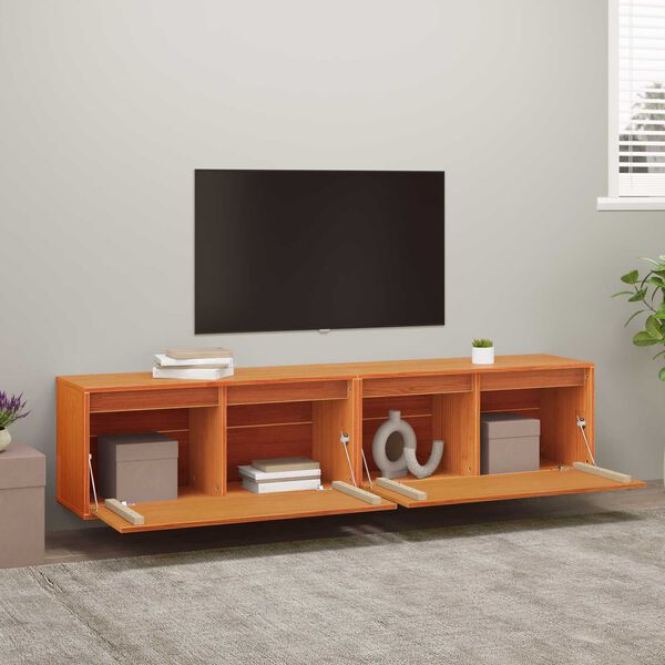 vidaXL Wall Cabinet 2 pcs Wax Brown 80 x 30 x 35 cm Solid Pine Wood