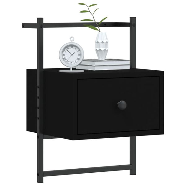 vidaXL Bedside Cabinet Wall-mounted Black 35x30x51 cm Engineered Wood
