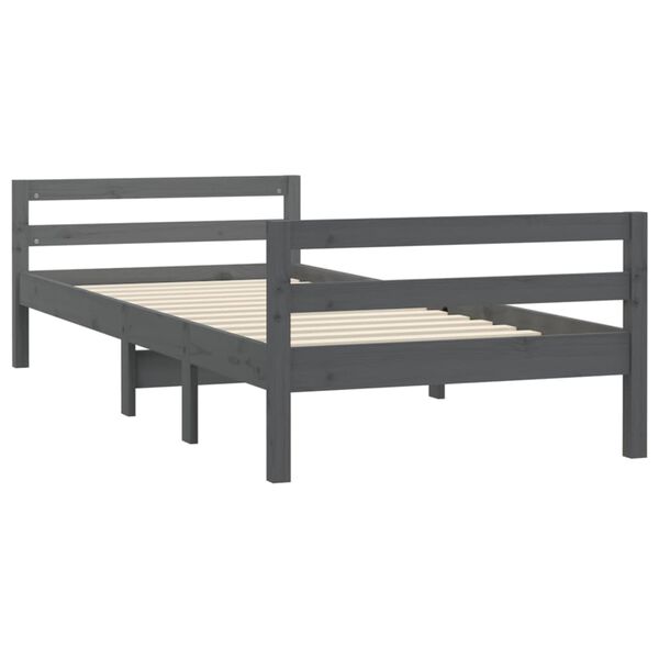 vidaXL Bed Frame without Mattress Grey 75x190 cm Small Single Solid Wood Pine