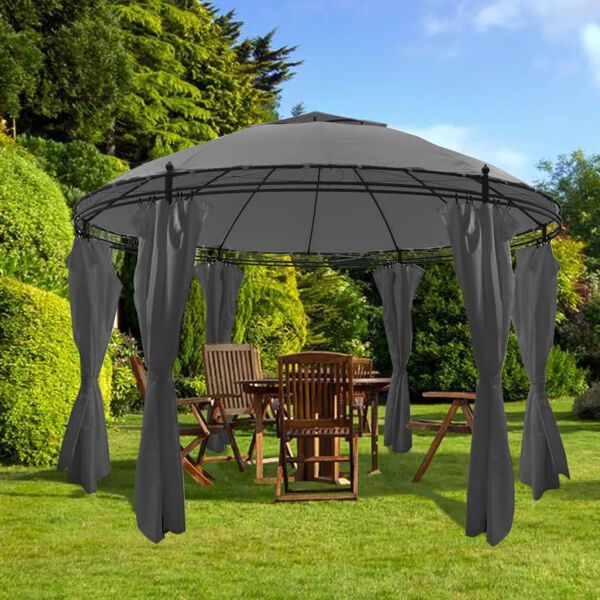 vidaXL Gazebo with Curtains Round 3.5x2.7 m Anthracite