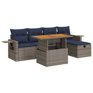vidaXL 6 Piece Garden Sofa Set with Cushions Grey Poly Rattan Acacia