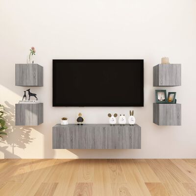 vidaXL Wall Mounted TV Cabinet 4 pcs Grey Sonoma 30.5x30x30 cm