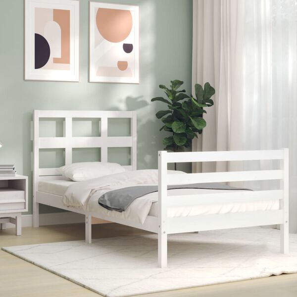 vidaXL Bed Frame without Mattress White Small Single Solid Wood