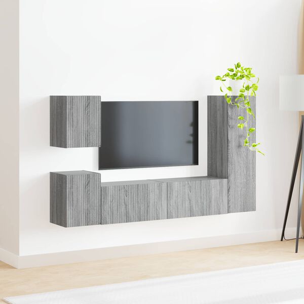 vidaXL TV Cabinet Set Wall-mounted 4 pcs Grey Sonoma Engineered Wood