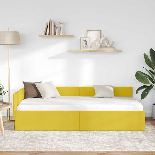 vidaXL Corner Bed Frame with Headboard Yellow 90 cm x 190 cm Velvet