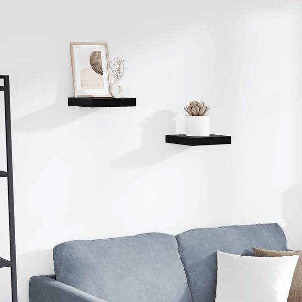 vidaXL Floating Wall Shelves 2 pcs High Gloss Black 23x23.5x3.8 cm MDF