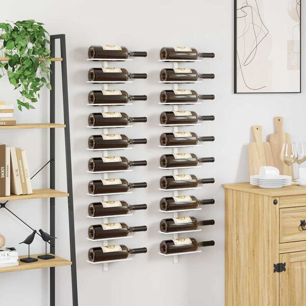 vidaXL Wall-mounted Wine Rack for 10 Bottles 2 pcs White Metal