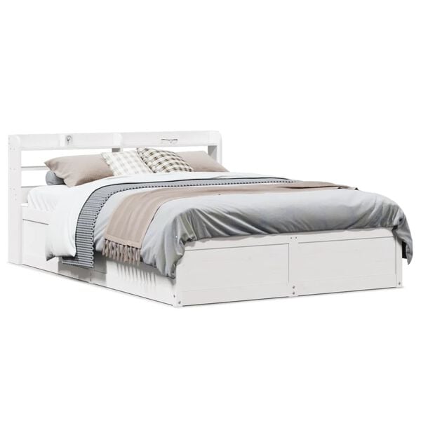 vidaXL Bed Frame with Headboard White 120x190 cm Small Double Solid Wood Pine