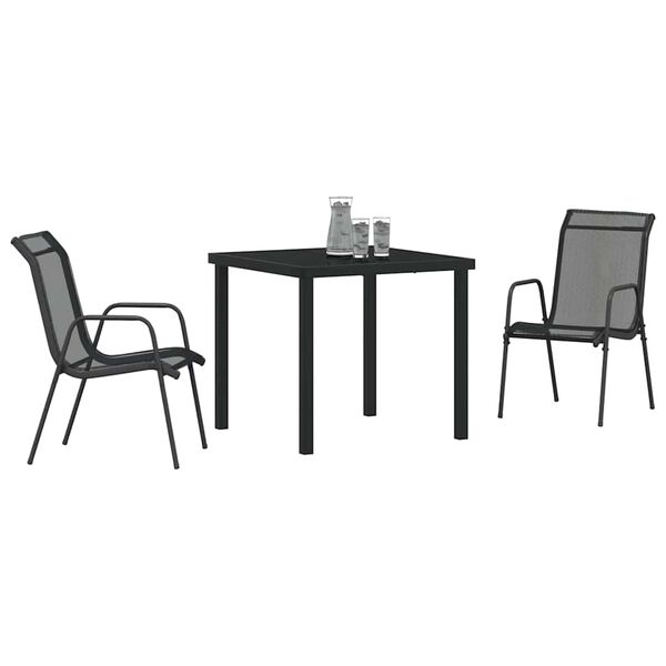 vidaXL Garden Dining Set 3 pcs Black Powder-Coated Steel