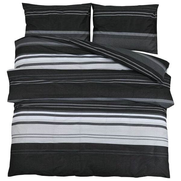 vidaXL Duvet Cover Set Black and White 225x220 cm Cotton