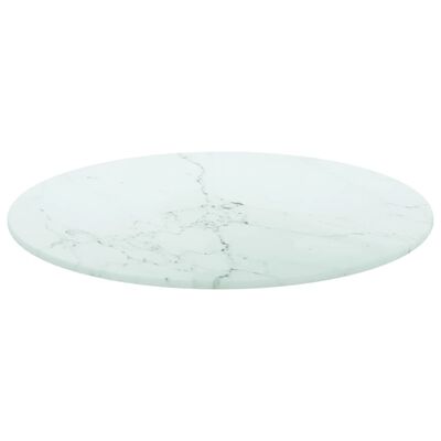 vidaXL Table Top White Ø40x0.8 cm Tempered Glass with Marble Design