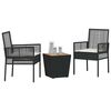 vidaXL Garden Bistro Set 3 pcs Black Poly rattan