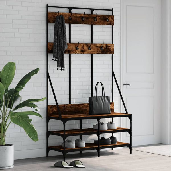 vidaXL Clothes Rack with Shoe Storage Smoked Oak 100x40x184 cm