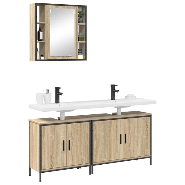 vidaXL Bathroom Furniture Set with Shelf 3 pcs Brown Engineered wood