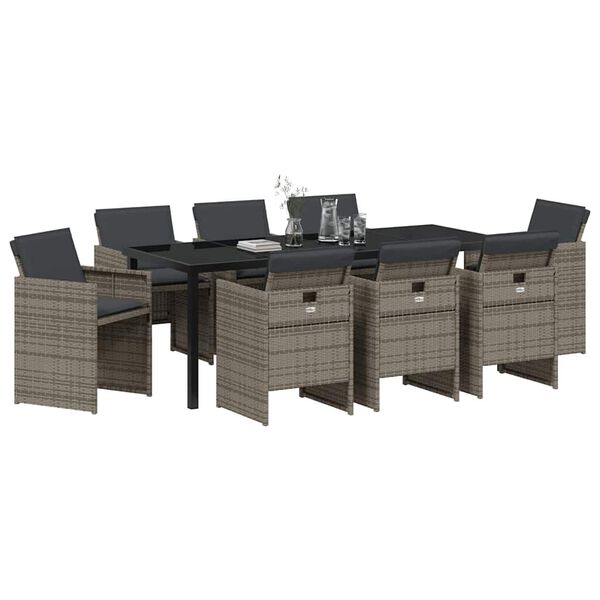 vidaXL Garden Dining Set 9 pcs Grey Poly Rattan