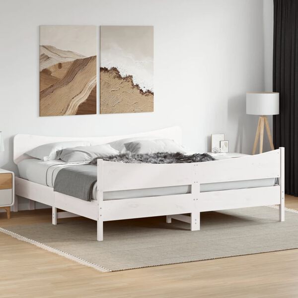 vidaXL Bed Frame without Mattress White 180x200 cm Super King Solid Wood Pine