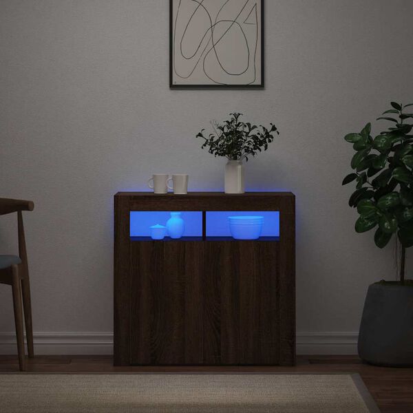 vidaXL Sideboard with LED Lights Brown Oak 80x35x75 cm