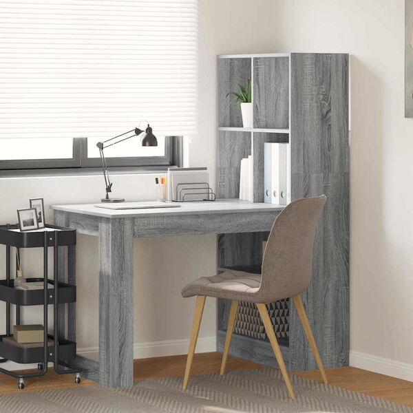 vidaXL Desk with Shelf Grey Sonoma 122 x 67 x 145 cm Engineered Wood