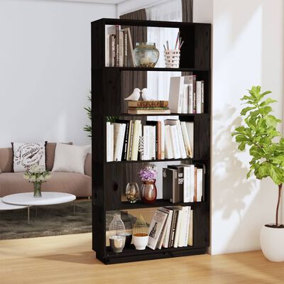 vidaXL Book Cabinet/Room Divider Black 80x25x163.5 cm Solid Wood Pine