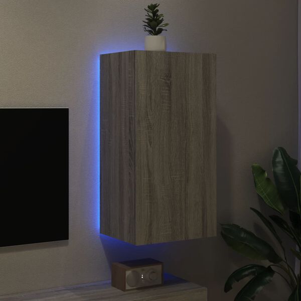 vidaXL TV Wall Cabinet with LED Lights Grey Sonoma 40.5x35x80 cm